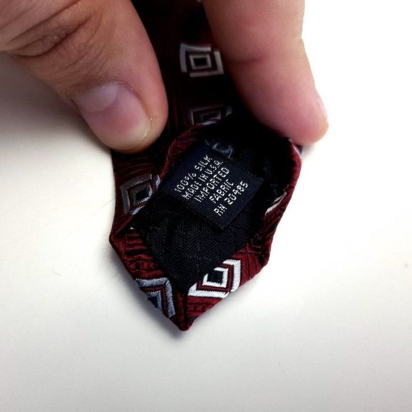 Stafford Red Geometric Woven Wide‎ Silk Tie - Picture 4 of 6